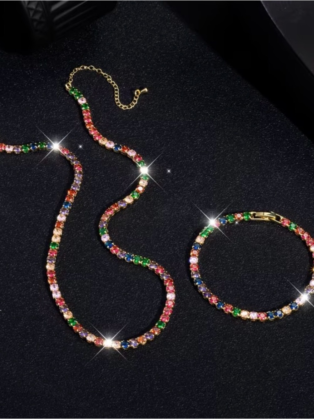 ❌SOLD OUT❌ Gold Multi-Color Crystal Tennis Necklace – Vibrant Rainbow Necklace - Picture 3 of 5